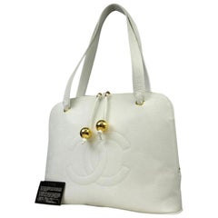Chanel Jumbo Caviar Zipper Tote 220467 White Leather Shoulder Bag