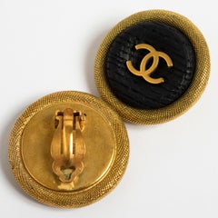 Chanel '"Jumbo" CC Gold /Black Clip On Earrings. Date Stamped Spring 1994.