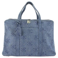 Chanel Jumbo CC Logo All Over Denim Briefcase Work Suitcase 1CC1101