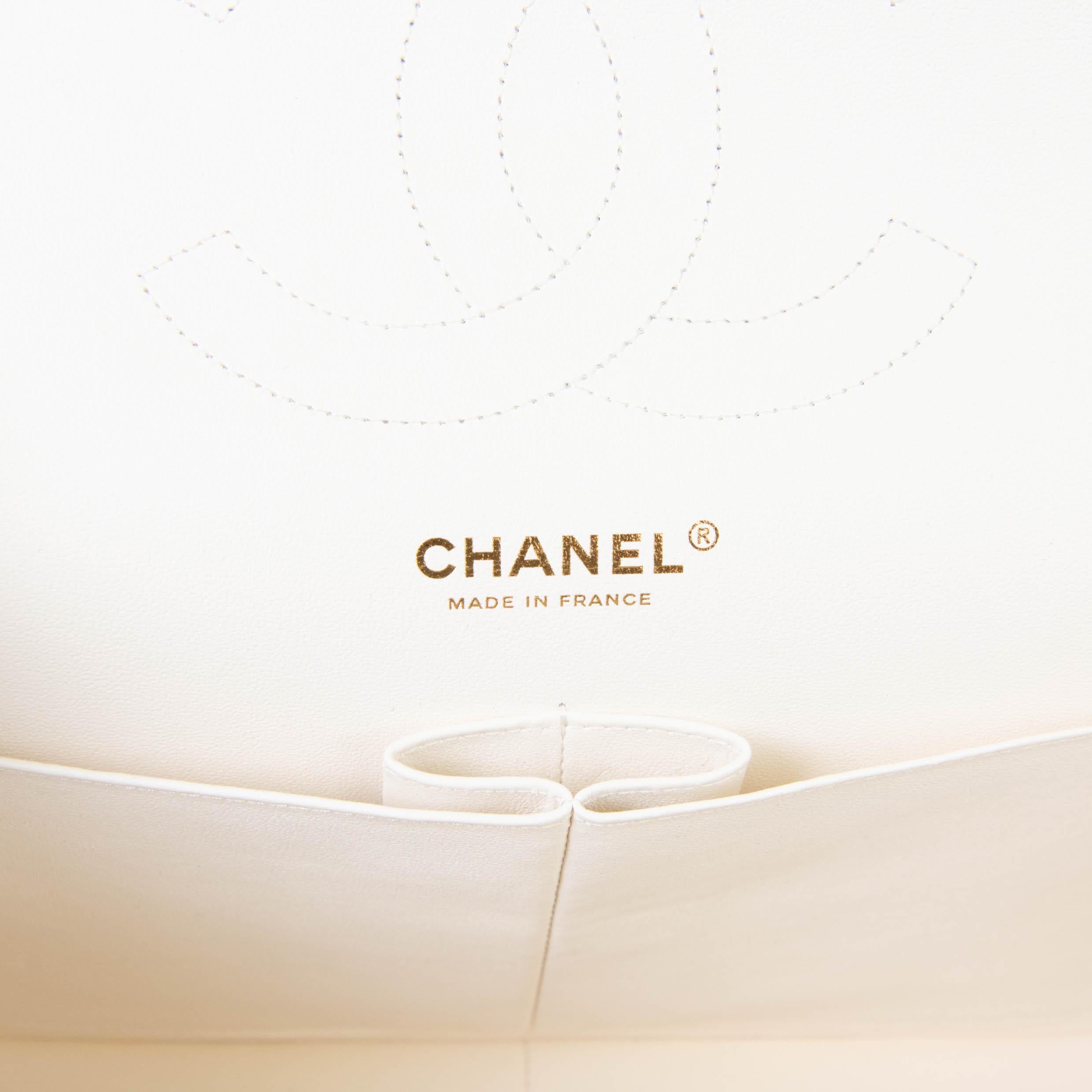 Gray Chanel Jumbo Classic Double Flap Bag White Caviar Light Gold Hardware