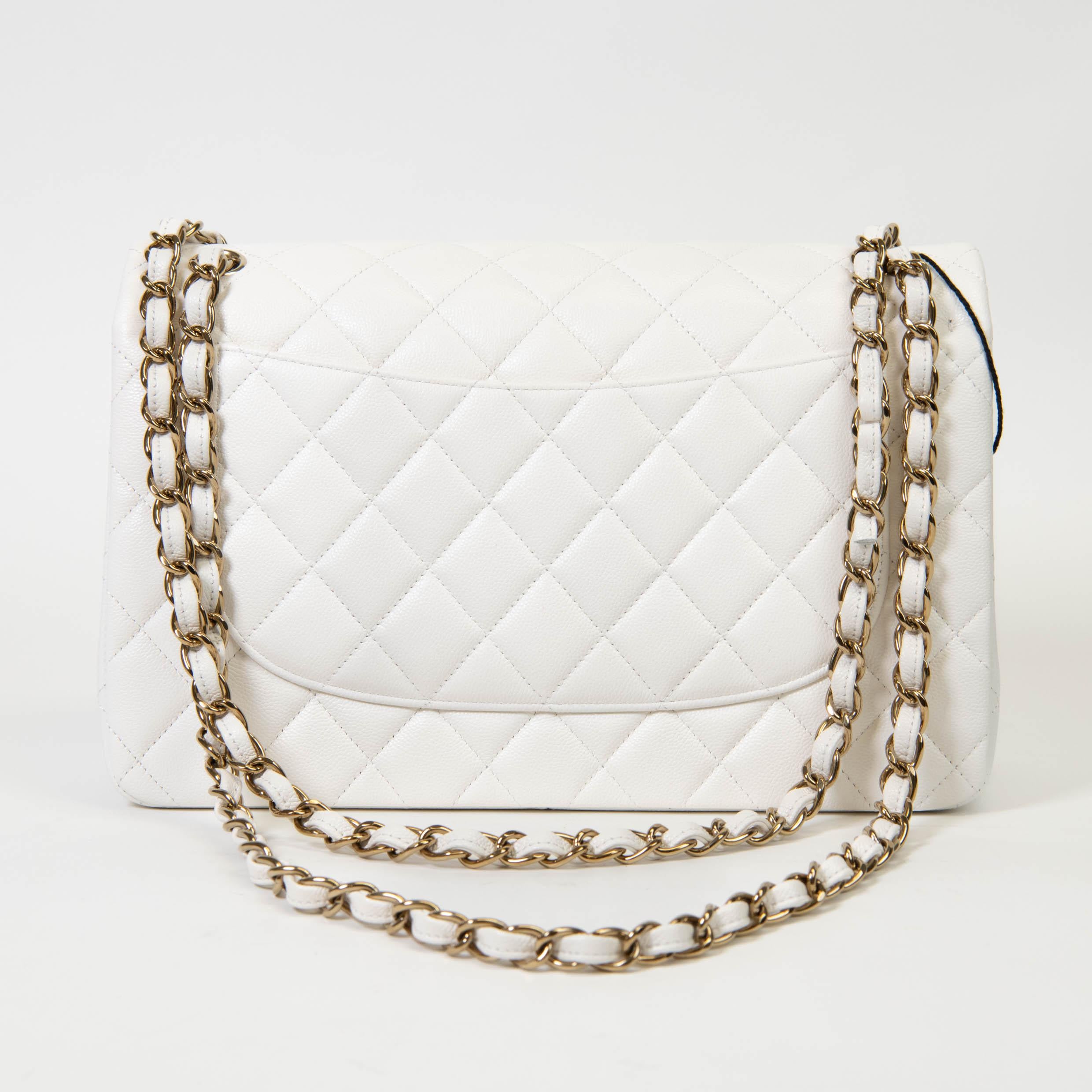 Chanel Jumbo Classic Double Flap Bag White Caviar Light Gold Hardware 1