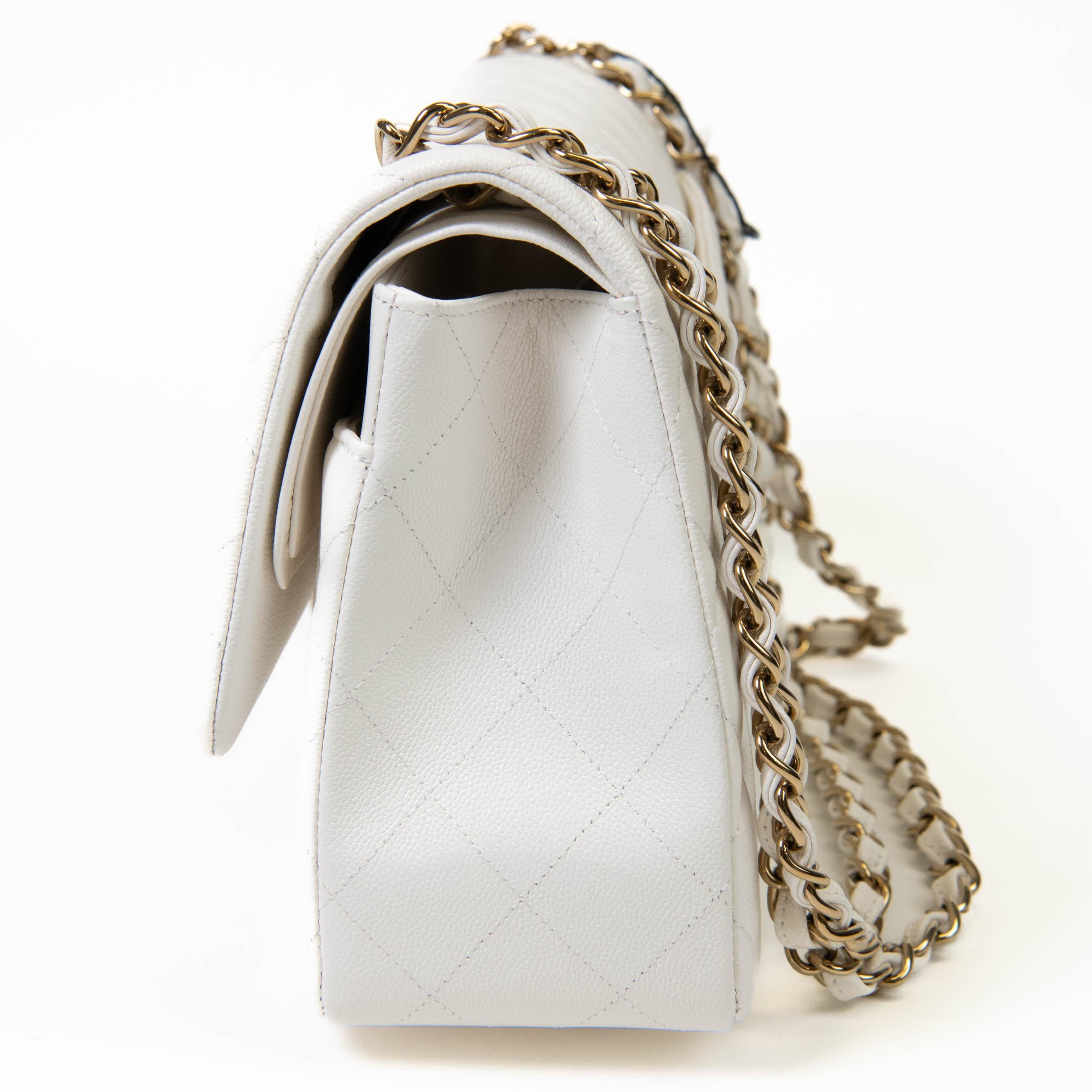 Chanel Jumbo Classic Double Flap Bag White Caviar Light Gold Hardware 3