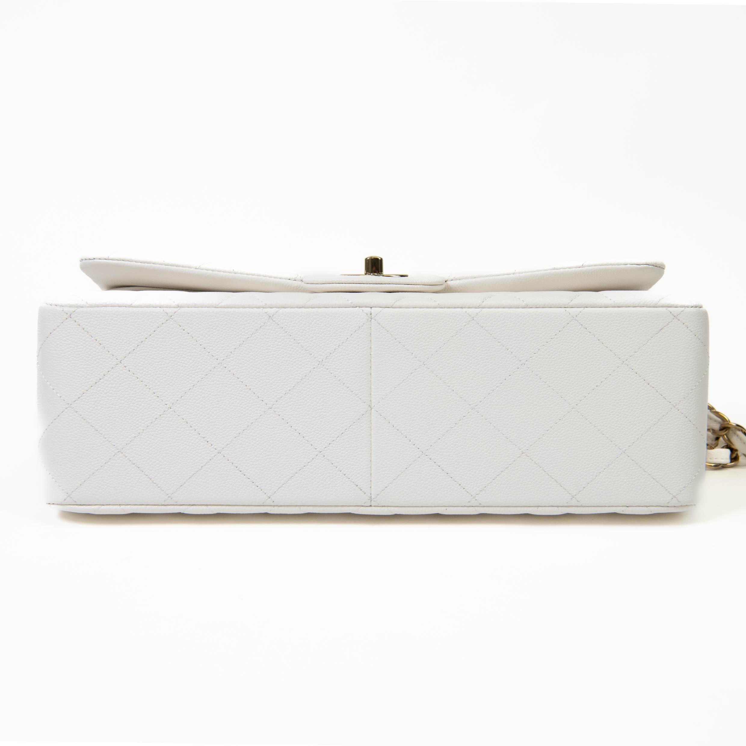 Chanel Jumbo Classic Double Flap Bag White Caviar Light Gold Hardware 4