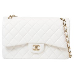 Chanel Jumbo Classic Double Flap Bag White Caviar Light Gold Hardware