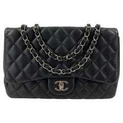 Used 	CHANEL - Jumbo Classic Flap CC Quilted Black Lambskin Shoulder Bag / Crossbody