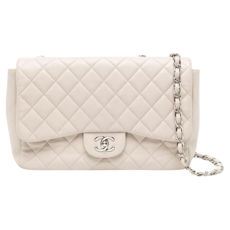 Chanel White Jumbo Bags - 18 For Sale on 1stDibs  coach 1941 parker 32  two-tone croc-embossed leather top-handle bag
