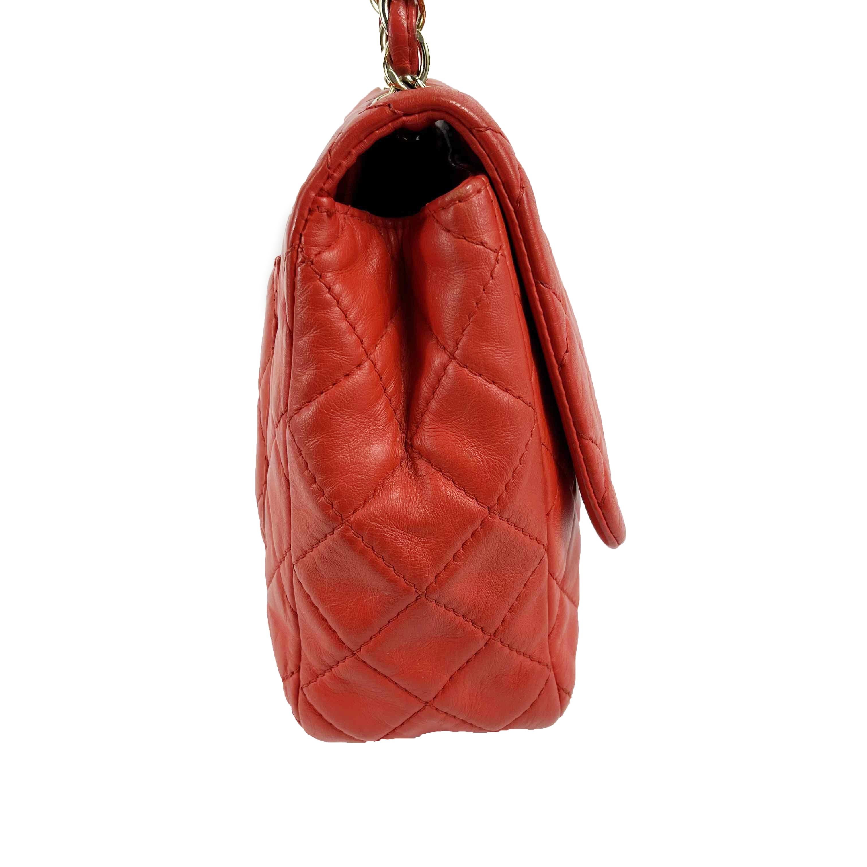 CHANEL Jumbo Classic Flap Red Lambskin Shoulder Bag 1