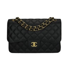 CHANEL Jumbo Double Flap Bag Black Caviar with Gold Hardware 2017