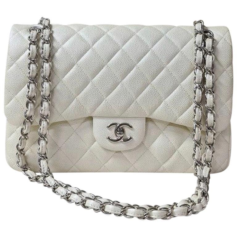 Chanel Jumbo Double flap bag Caviar Ivory SHW For Sale at 1stDibs