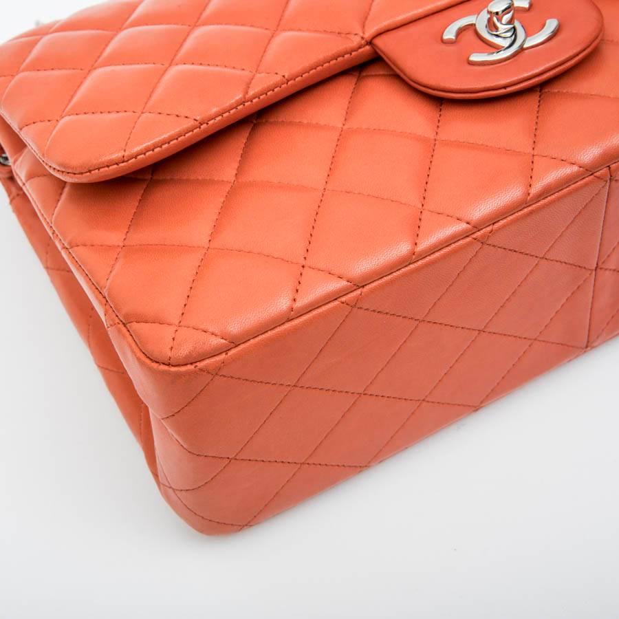 Orange CHANEL Jumbo Double Flap Bag in Coral Quilted Smooth Lamb Leather