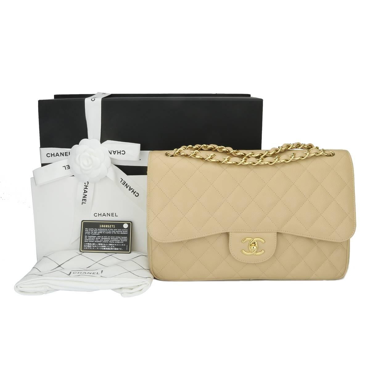 Chanel Jumbo Double Flap Beige Clair Caviar with Gold Hardware, 2012 4