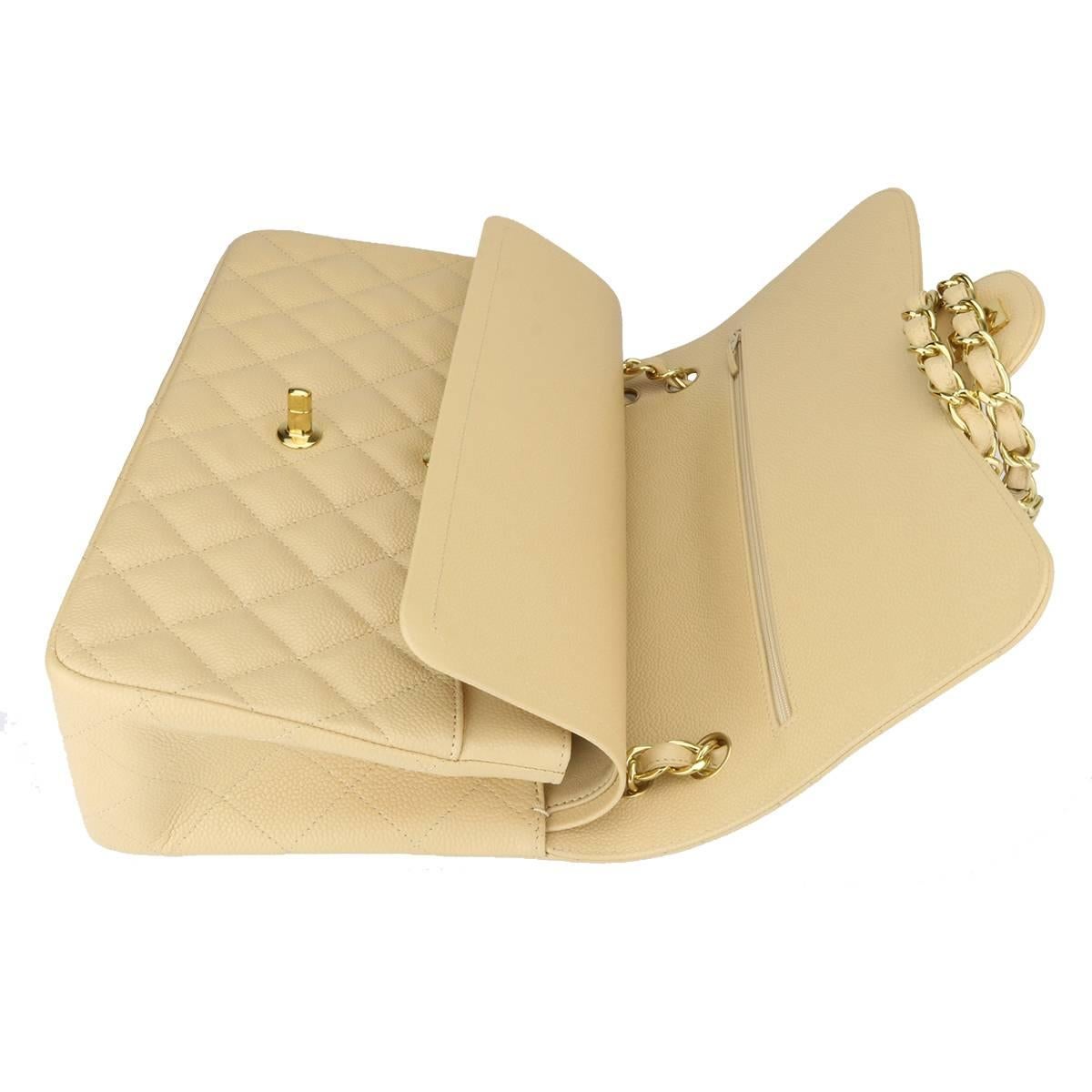 Women's or Men's Chanel Jumbo Double Flap Beige Clair Caviar with Gold Hardware, 2012