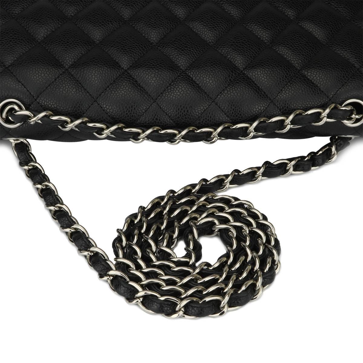CHANEL Jumbo Double Flap Black Caviar with Silver Hardware 2011 5