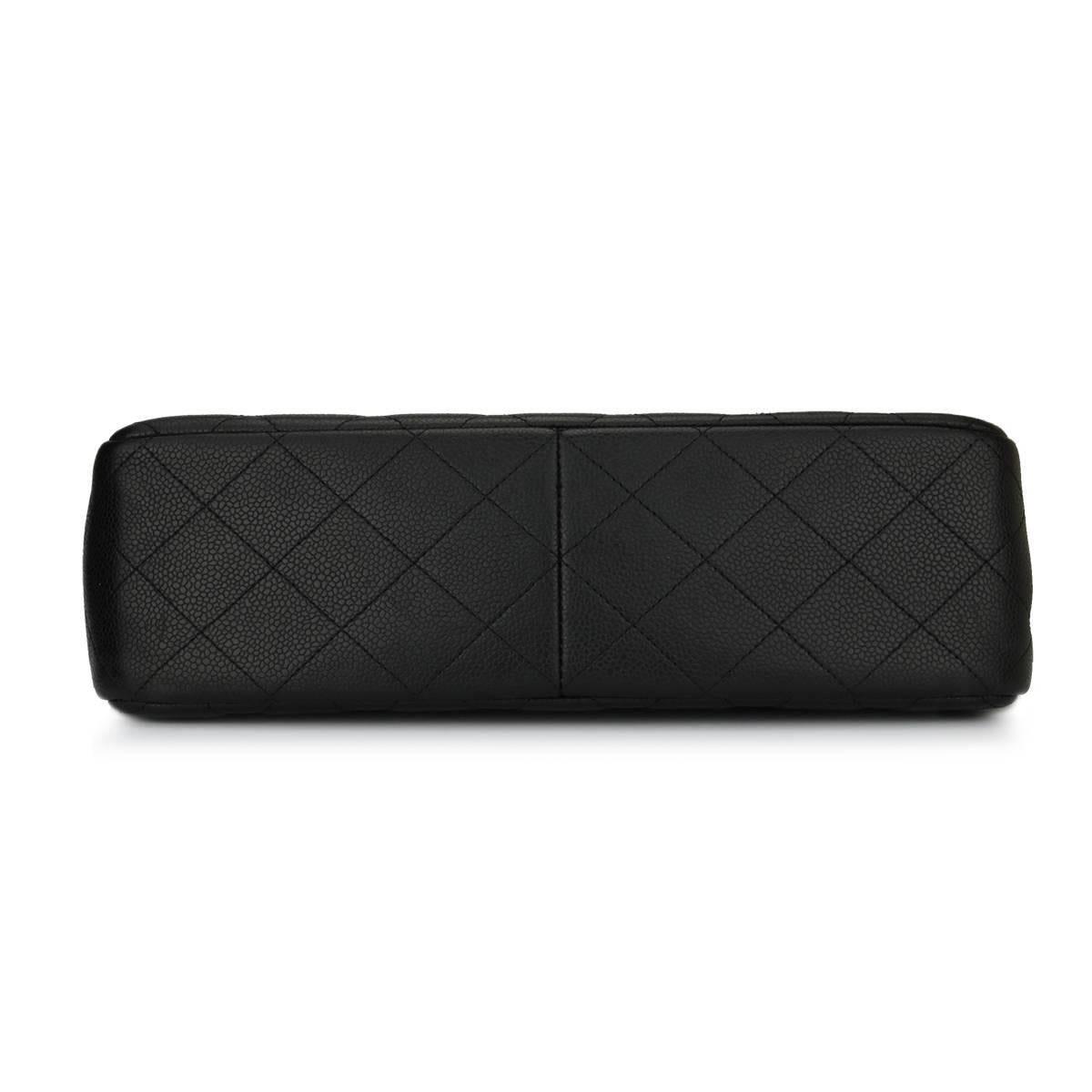 Women's or Men's CHANEL Jumbo Double Flap Black Caviar with Silver Hardware 2011