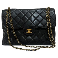 Chanel Jumbo Double Sided Classic Flap Black Lambskin Leather 24k Gold Hardware
