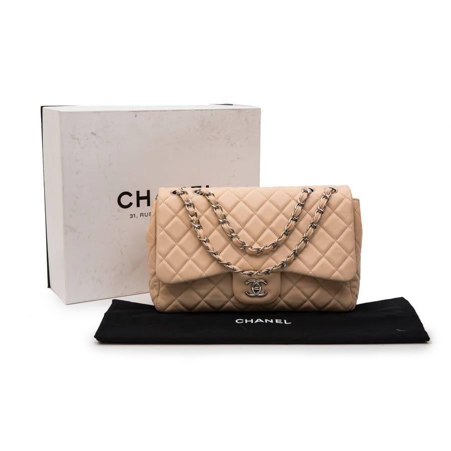 CHANEL Jumbo Flap Bag in Beige Smooth Quilted Lambskin Leather 2