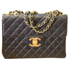 Vintage Chanel Jumbo Flap Bag in Black Lambskin