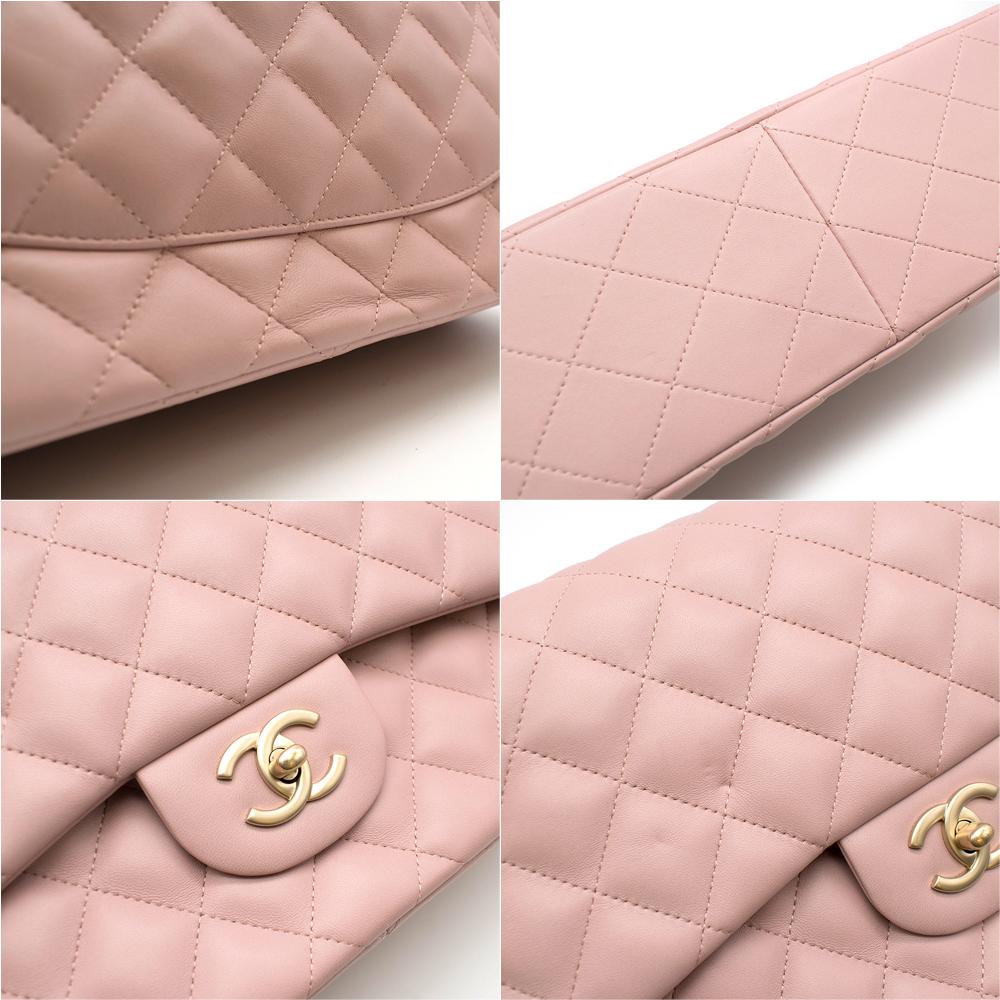 Beige Chanel Jumbo Flap Bag in Blush Pink Lambskin 30cm