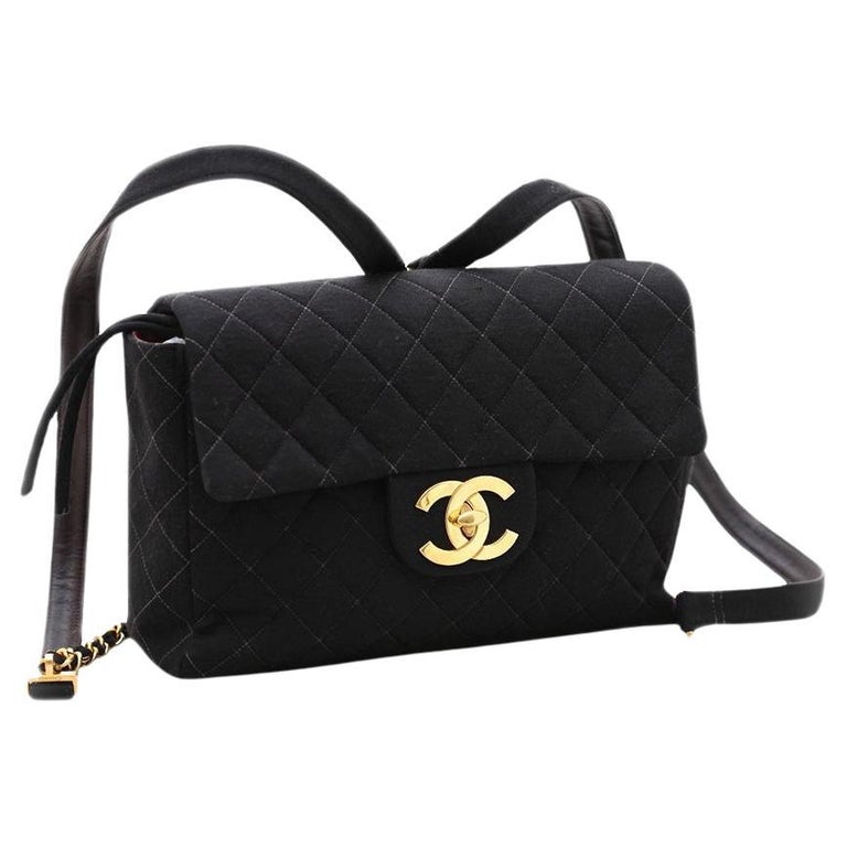 Chanel 1995 Jumbo Flap Quilted Wool Leather Backpack Large  display picture 3