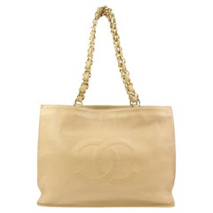 Used Chanel Jumbo Gold Chain Beige Lambskin Shopper Tote 58ck315s