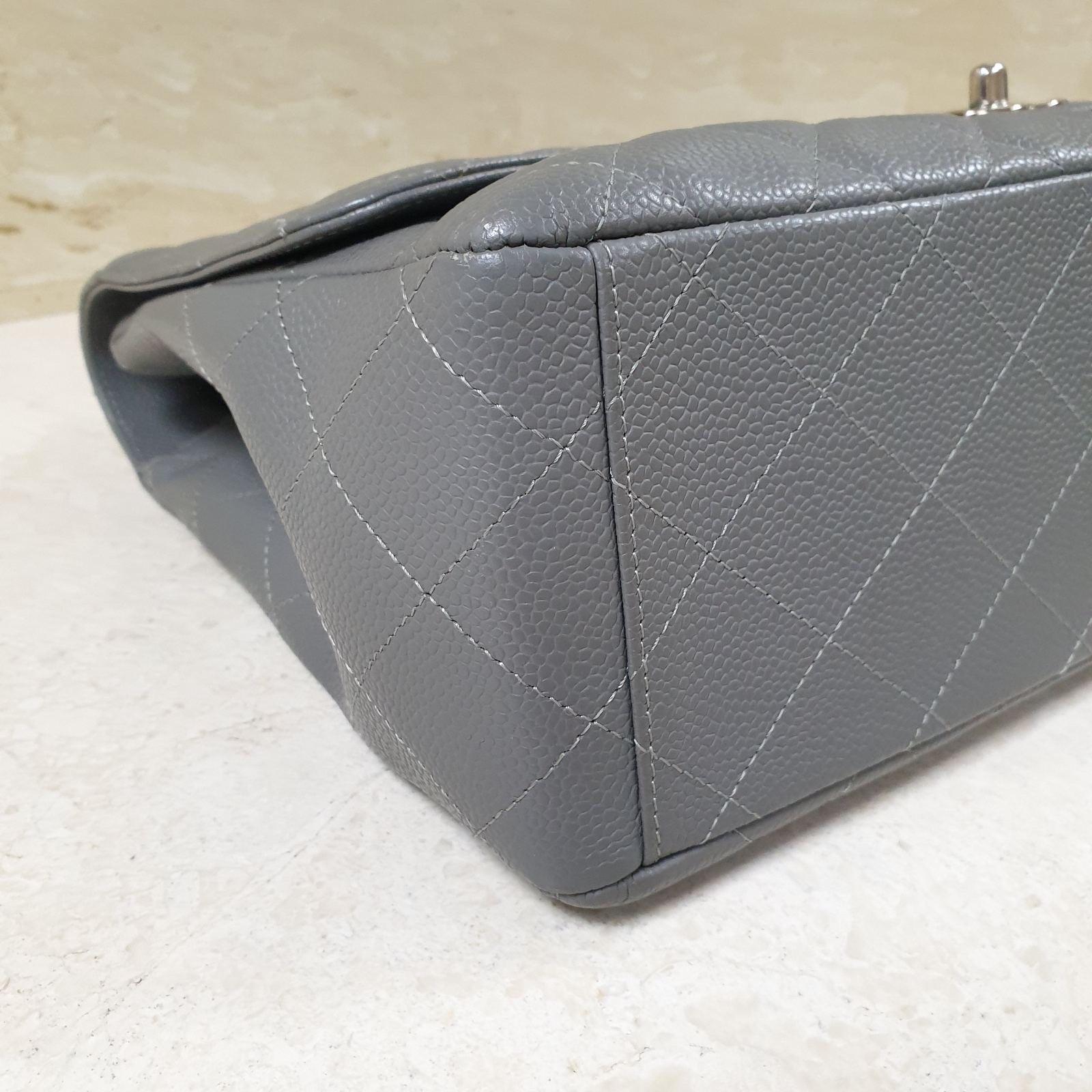 CHANEL Jumbo Gray Caviar Leather Maxi Bag 6