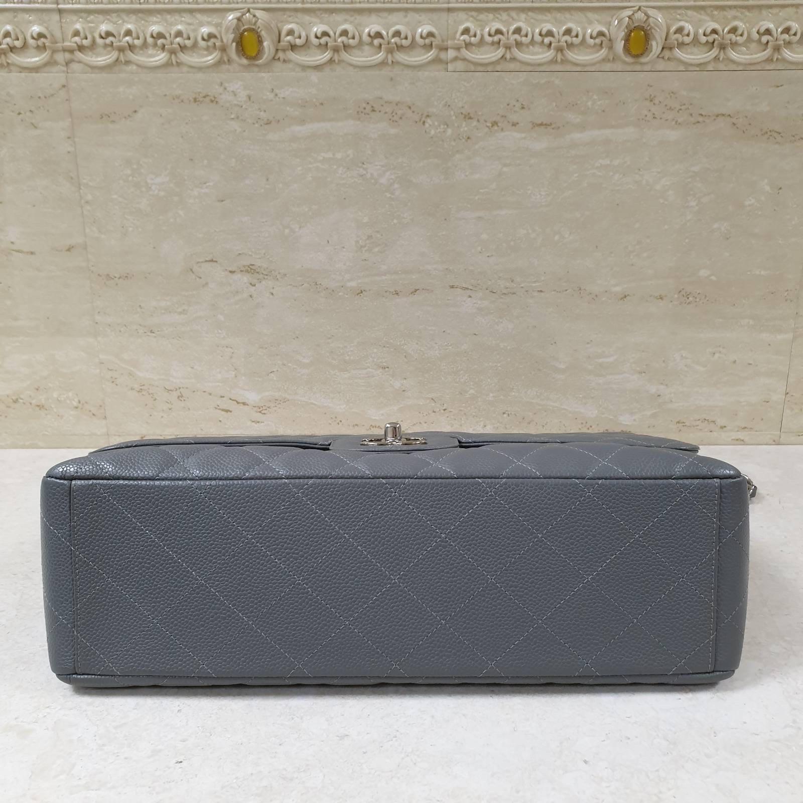 CHANEL Jumbo Gray Caviar Leather Maxi Bag 8