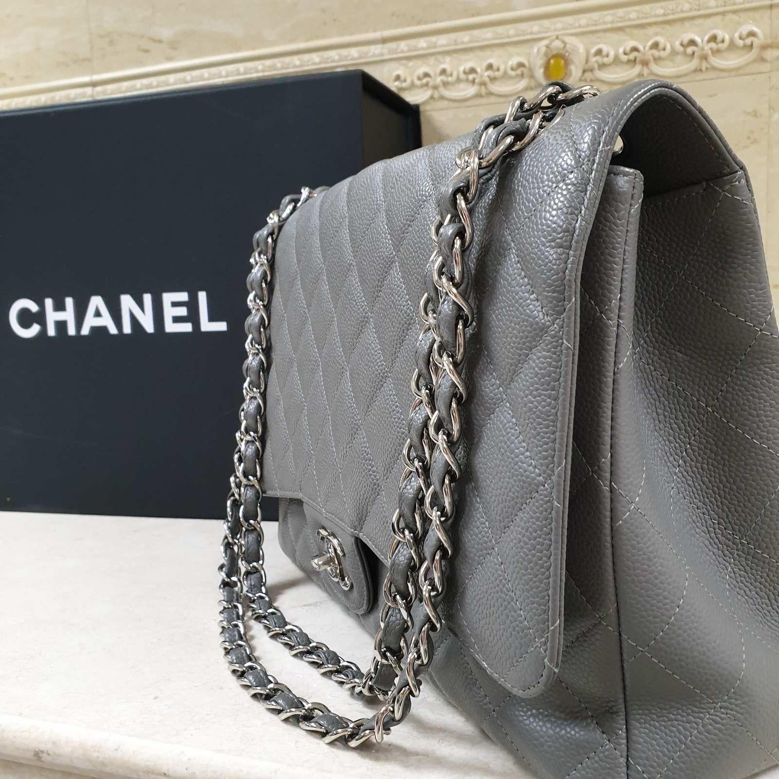 Women's CHANEL Jumbo Gray Caviar Leather Maxi Bag