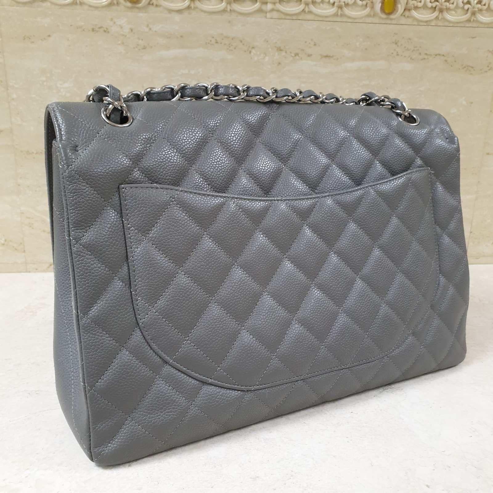 CHANEL Jumbo Gray Caviar Leather Maxi Bag 2