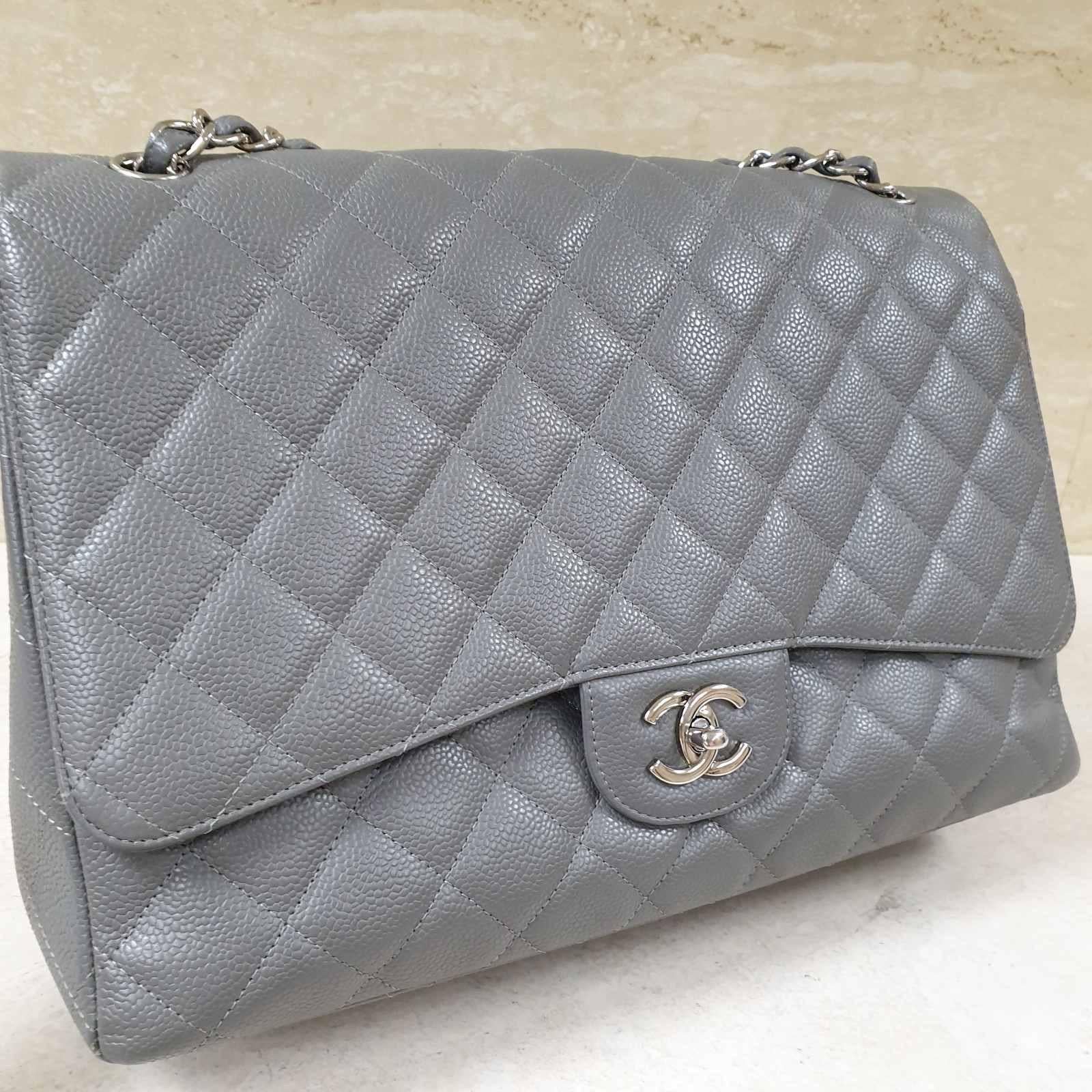 CHANEL Jumbo Gray Caviar Leather Maxi Bag 5