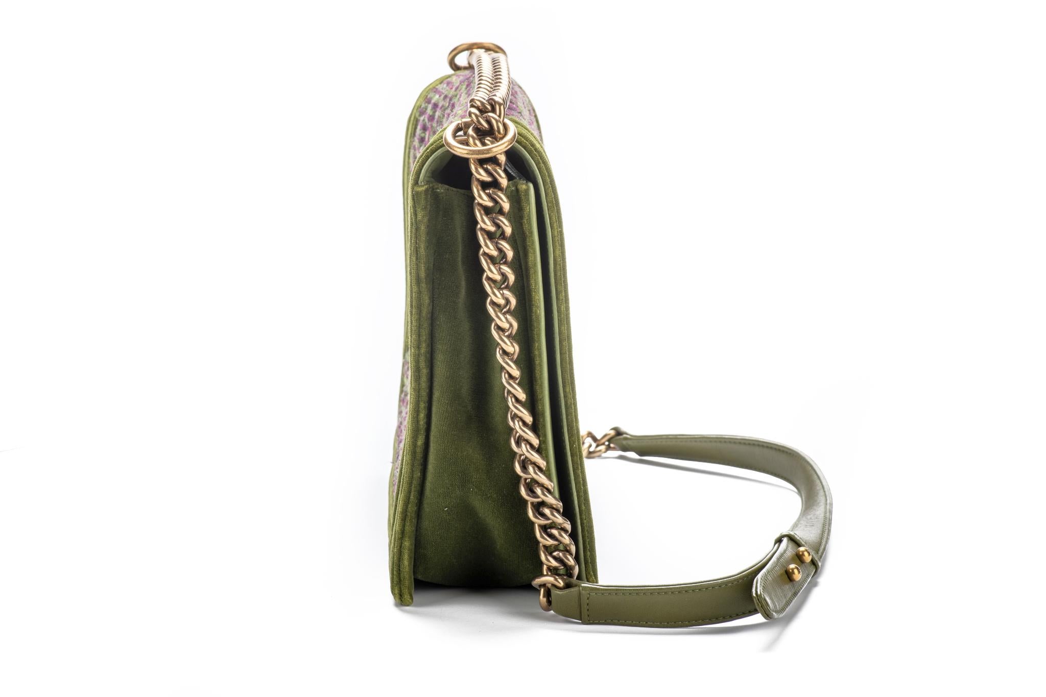 Nero Borsa Chanel Jumbo in velluto verde e tweed per ragazzi