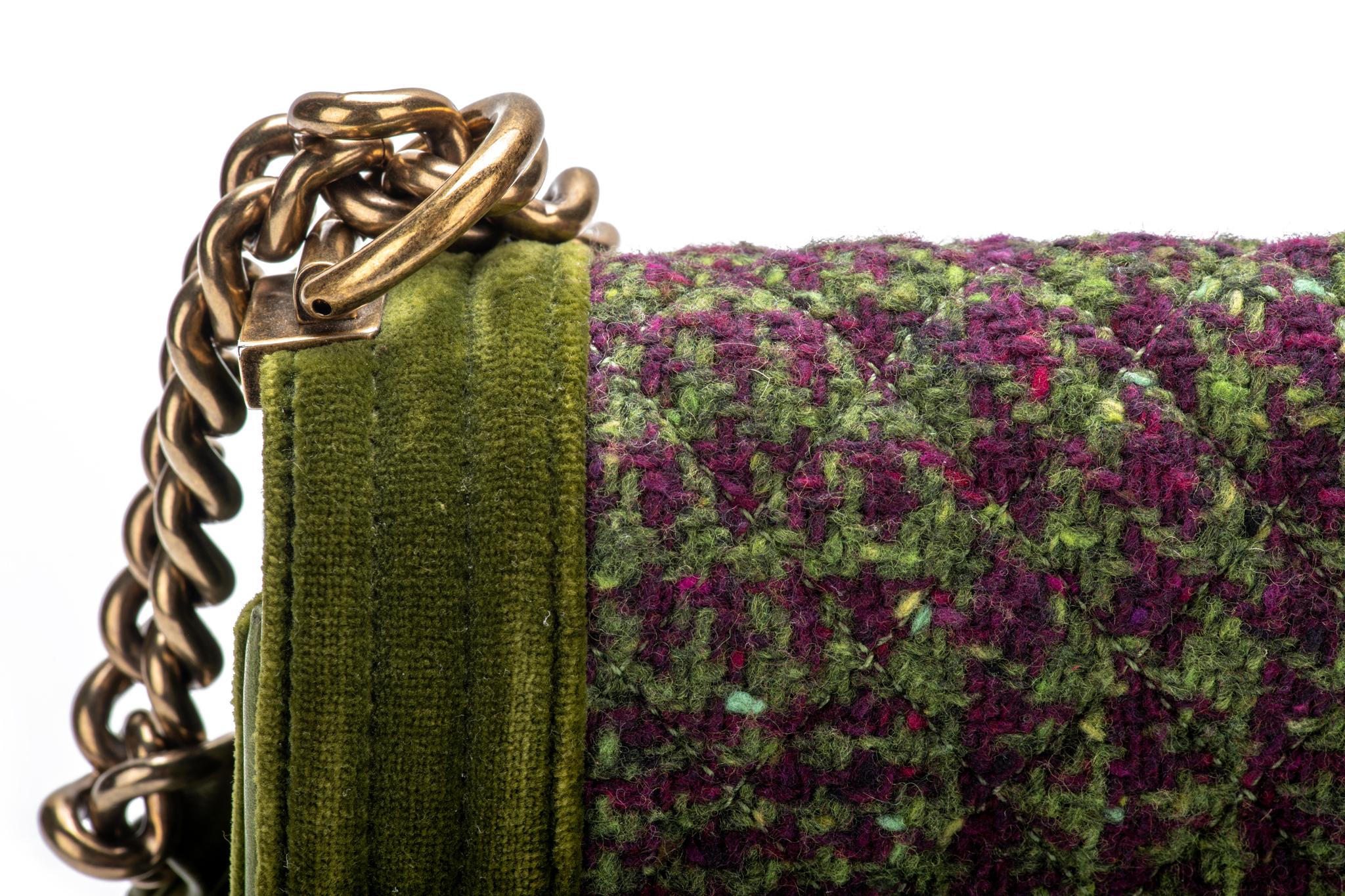 Borsa Chanel Jumbo in velluto verde e tweed per ragazzi 2