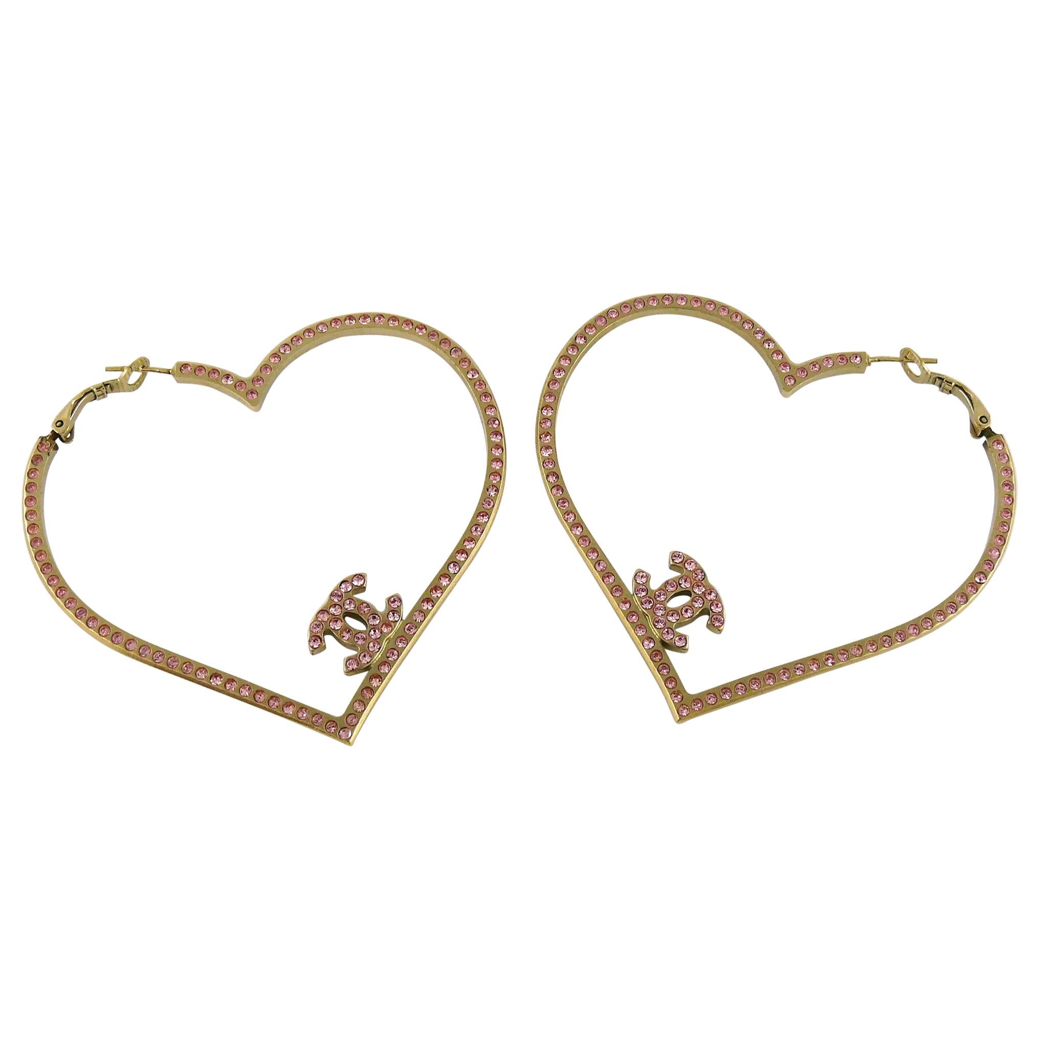 CHANEL 22C Heart Of Gold Large Earrings Breakaway Hoop Jumbo