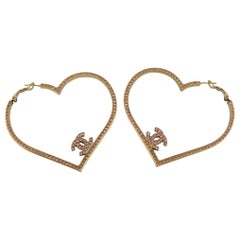 Chanel Jumbo Jewelled Heart CC Hoop Earrings