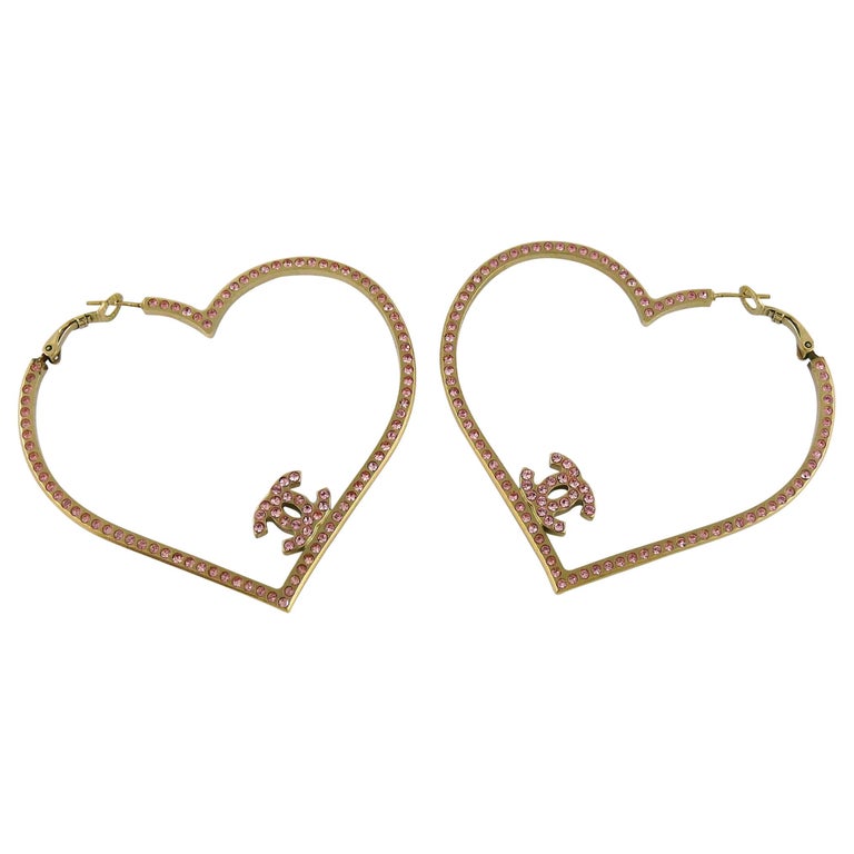 Chanel Jumbo Jewelled Heart CC Hoop Earrings at 1stDibs chanel heart