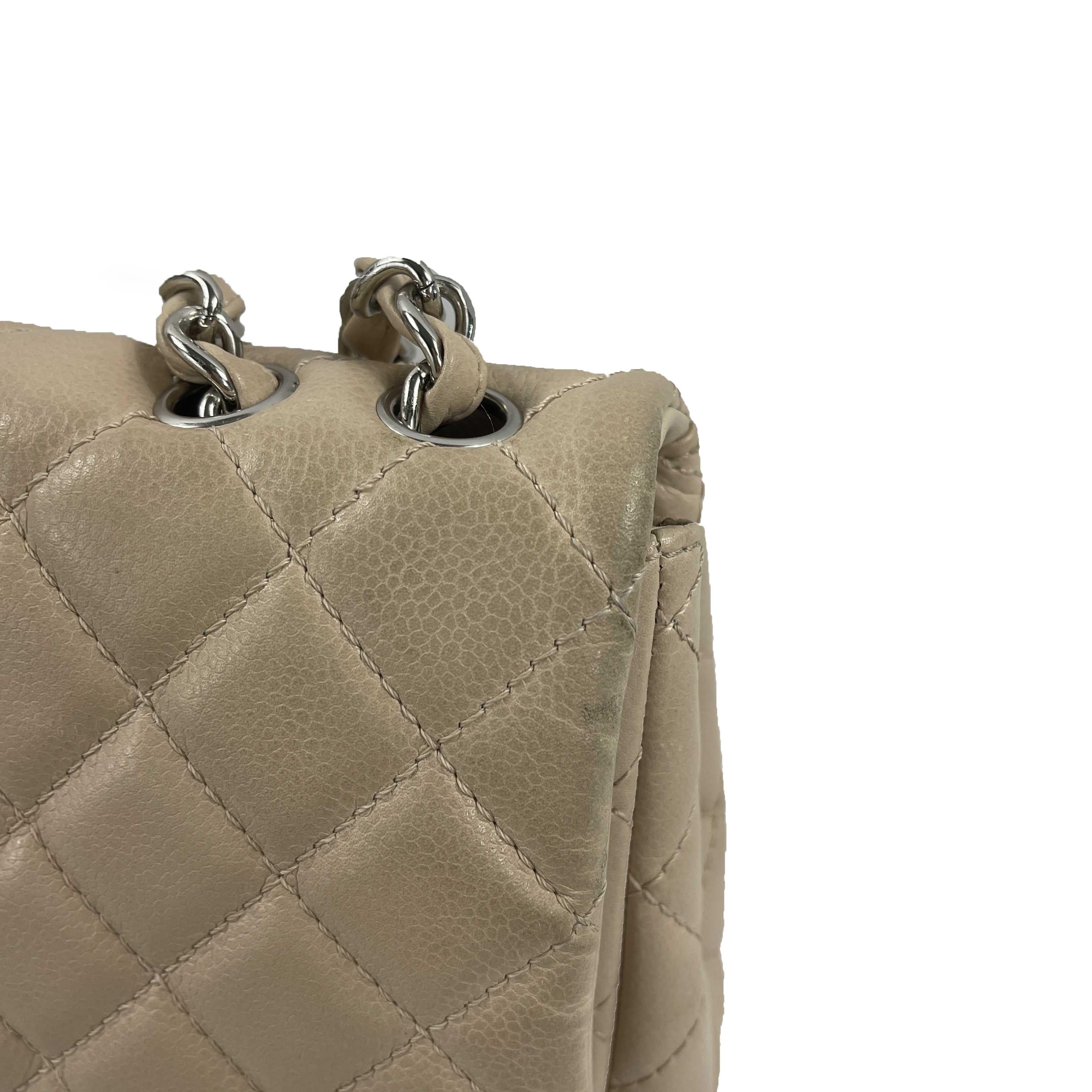 CHANEL - Jumbo Lambskin Quilted Single Flap - Beige - Silver Shoulder Bag For Sale 8