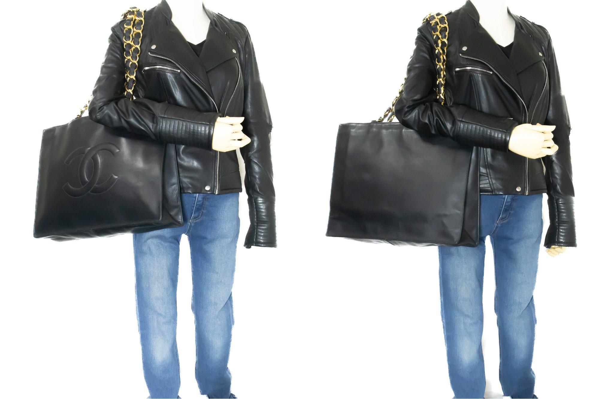 CHANEL Jumbo Large Big Chain Shoulder Bag Lambskin Black Leather 7