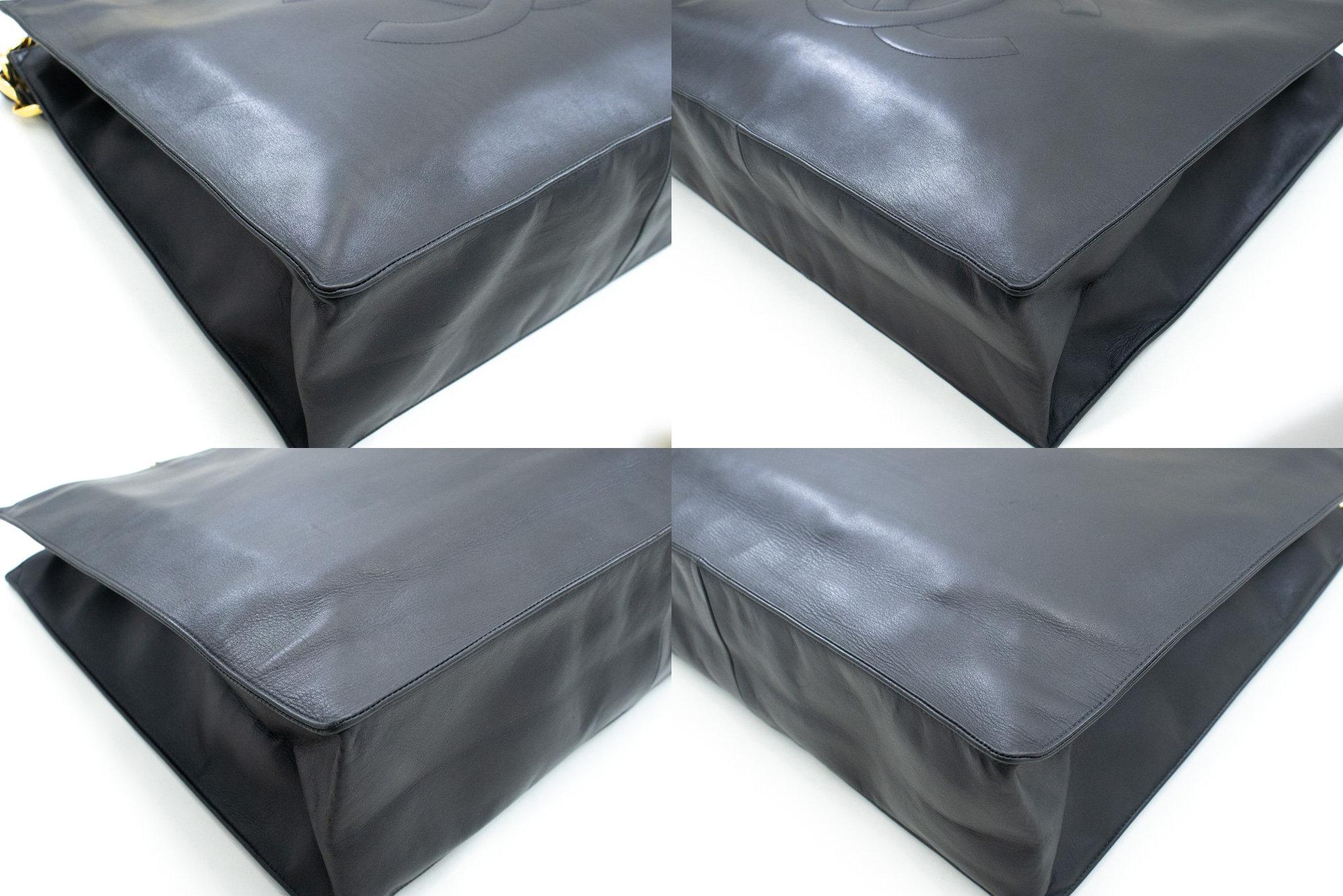 CHANEL Jumbo Large Big Chain Shoulder Bag Lambskin Black Leather 2