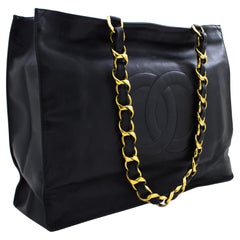 CHANEL Jumbo Large Big Chain Shoulder Bag Lambskin Black Leather
