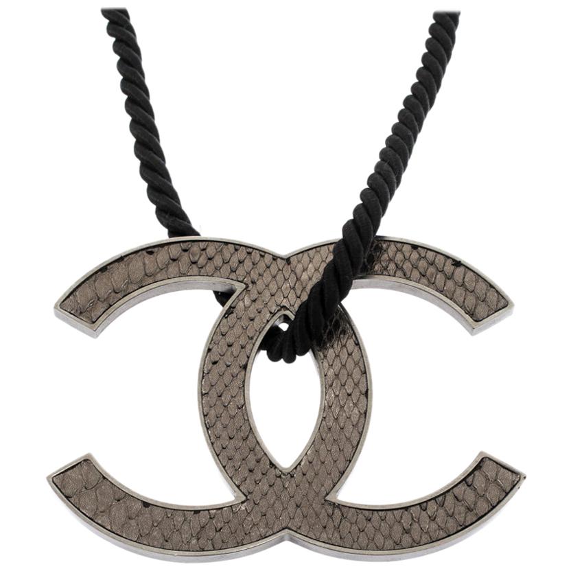 Chanel Jumbo Leather CC Reversible Pendant Cord Necklace