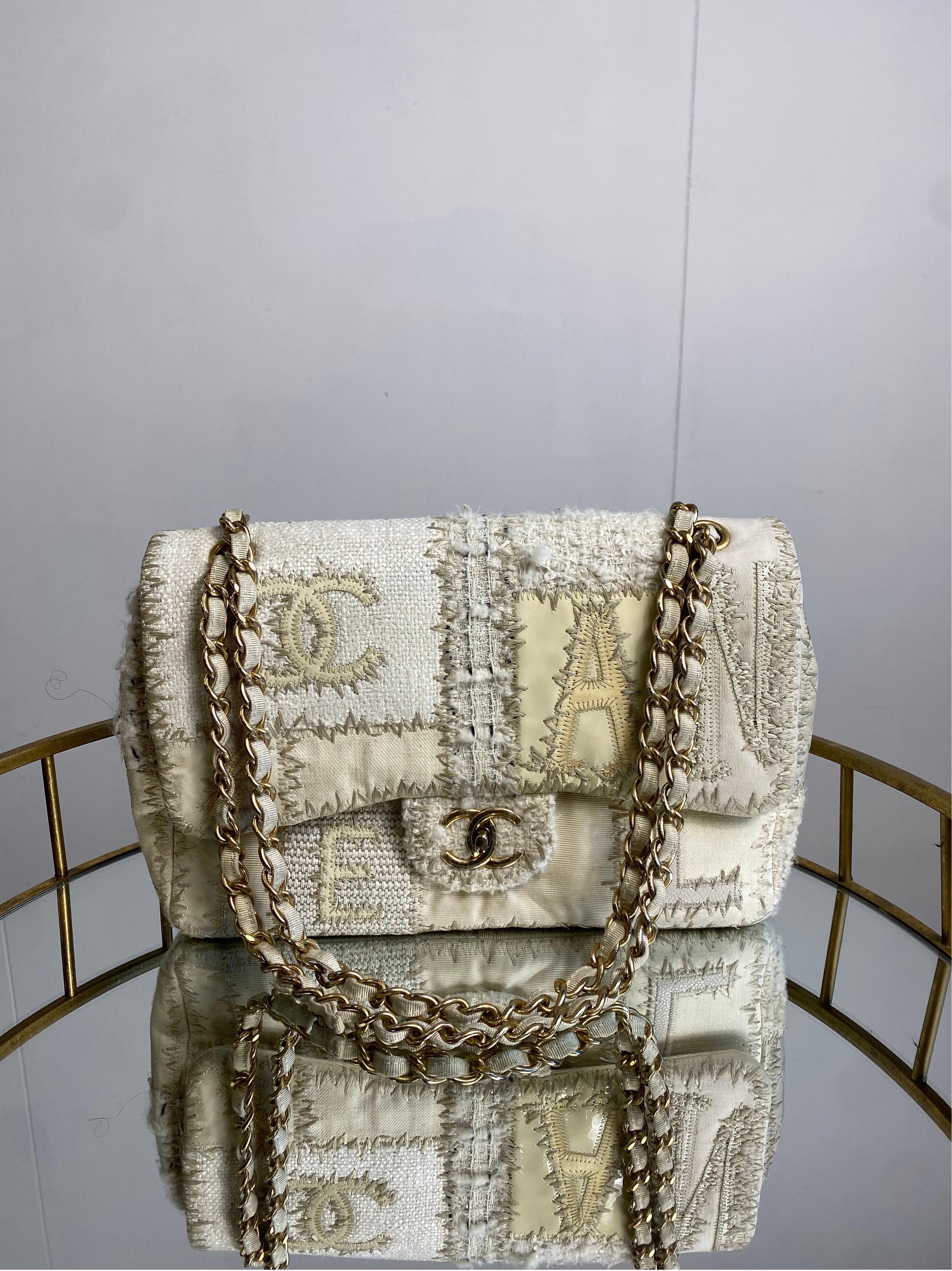 Beige Chanel Jumbo Limited Edition Patchwork Bag For Sale