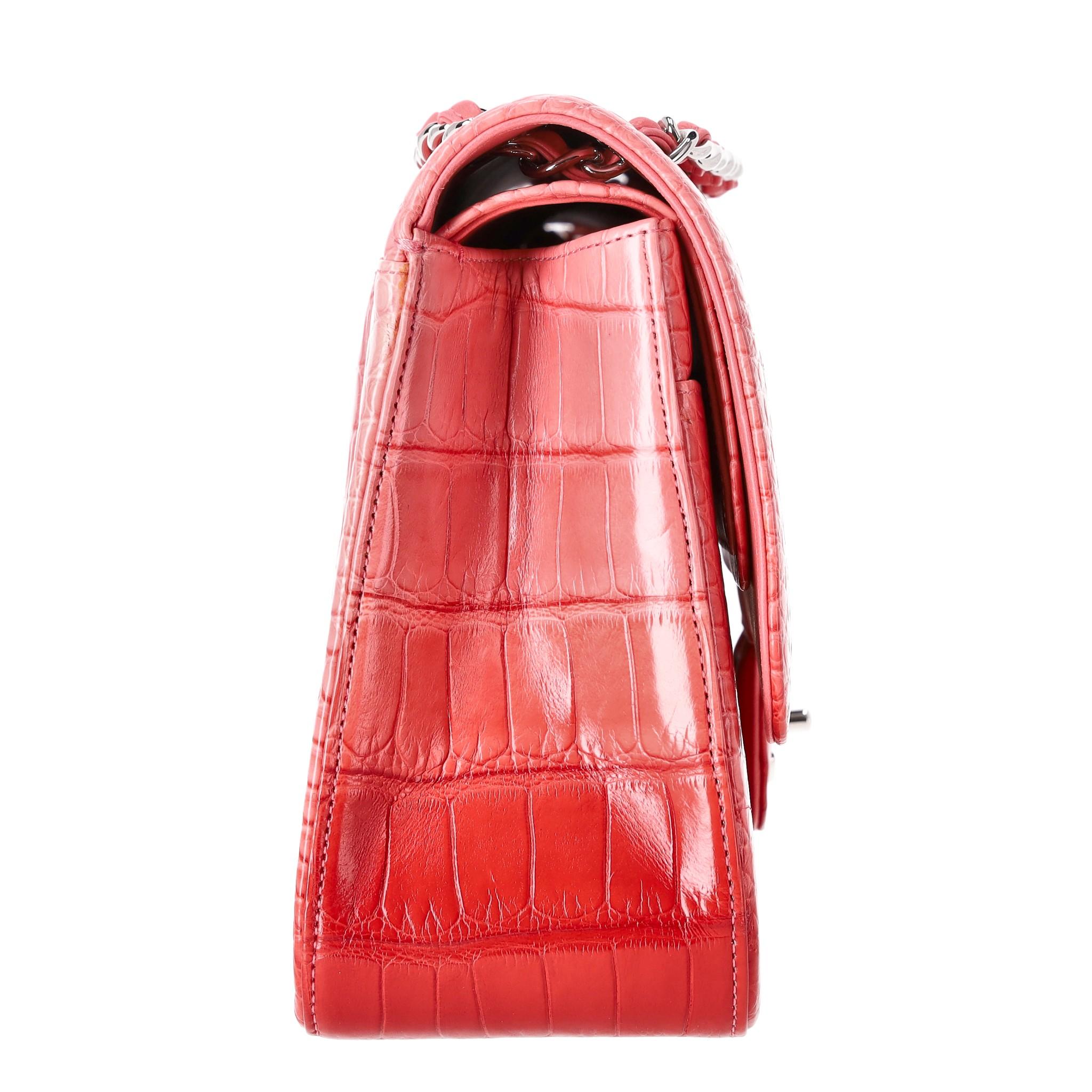 Red Chanel Jumbo Matte Ombre Alligator Timeless Double Flap For Sale