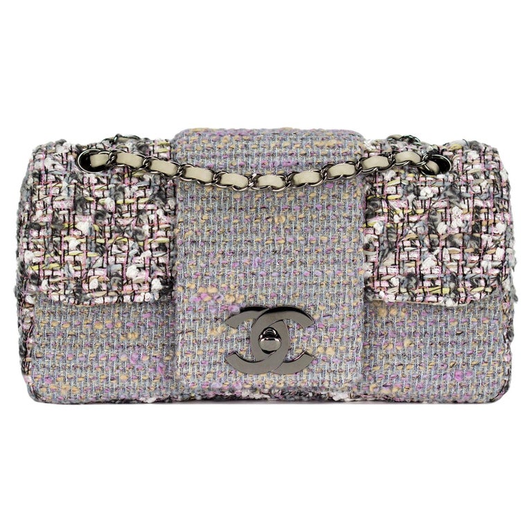 Chanel Jumbo Multi Color Pastel Grey Periwinkle Confetti Classic Tweed Flap  Bag For Sale at 1stDibs