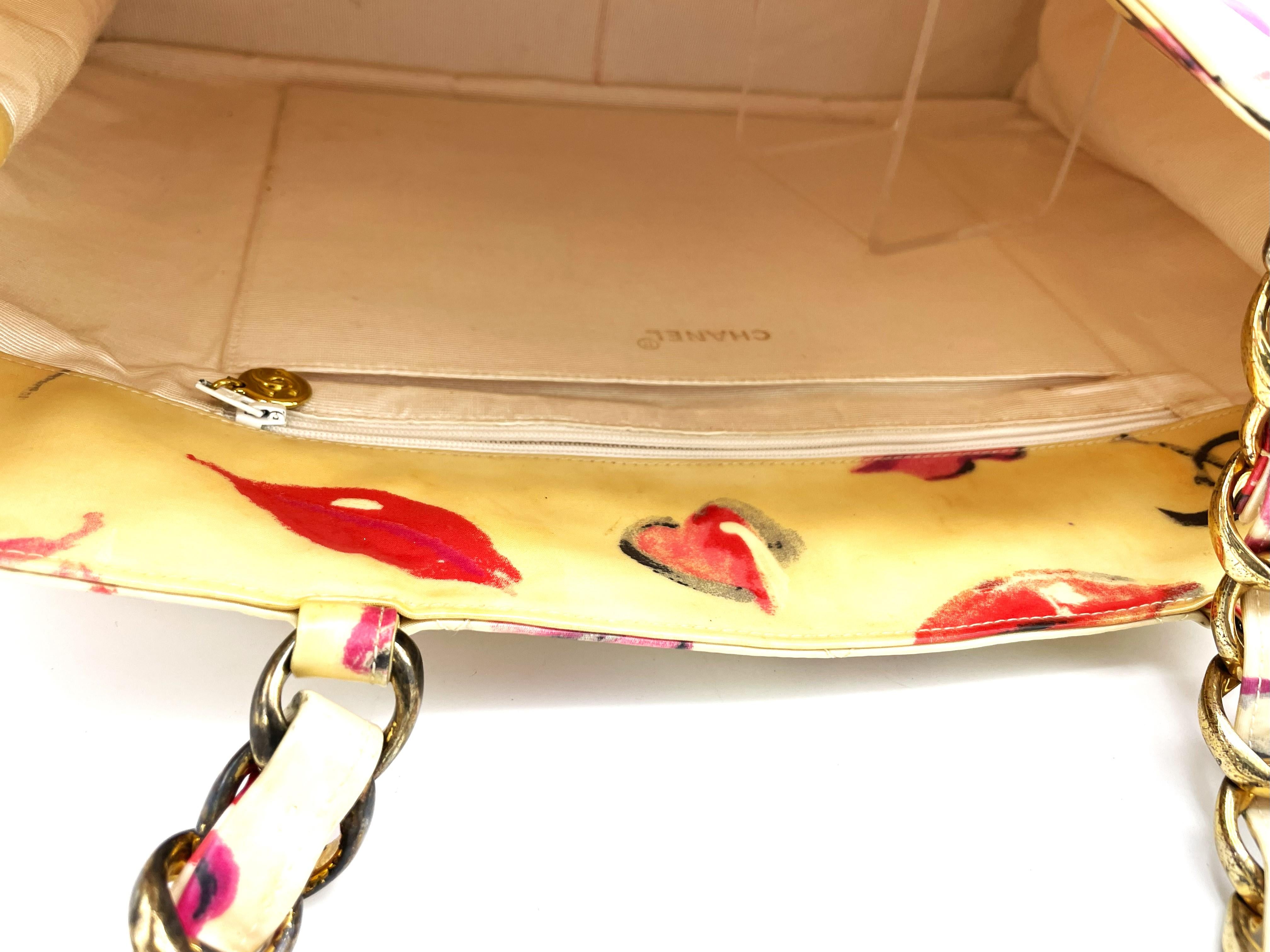 Chanel Jumbo nylon shopper Tot bag with Lip Heart + Coco Grafitti 1985's For Sale 2