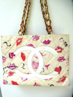 Chanel Jumbo nylon shopper Tot bag with Lip Heart + Coco Grafitti 1985's