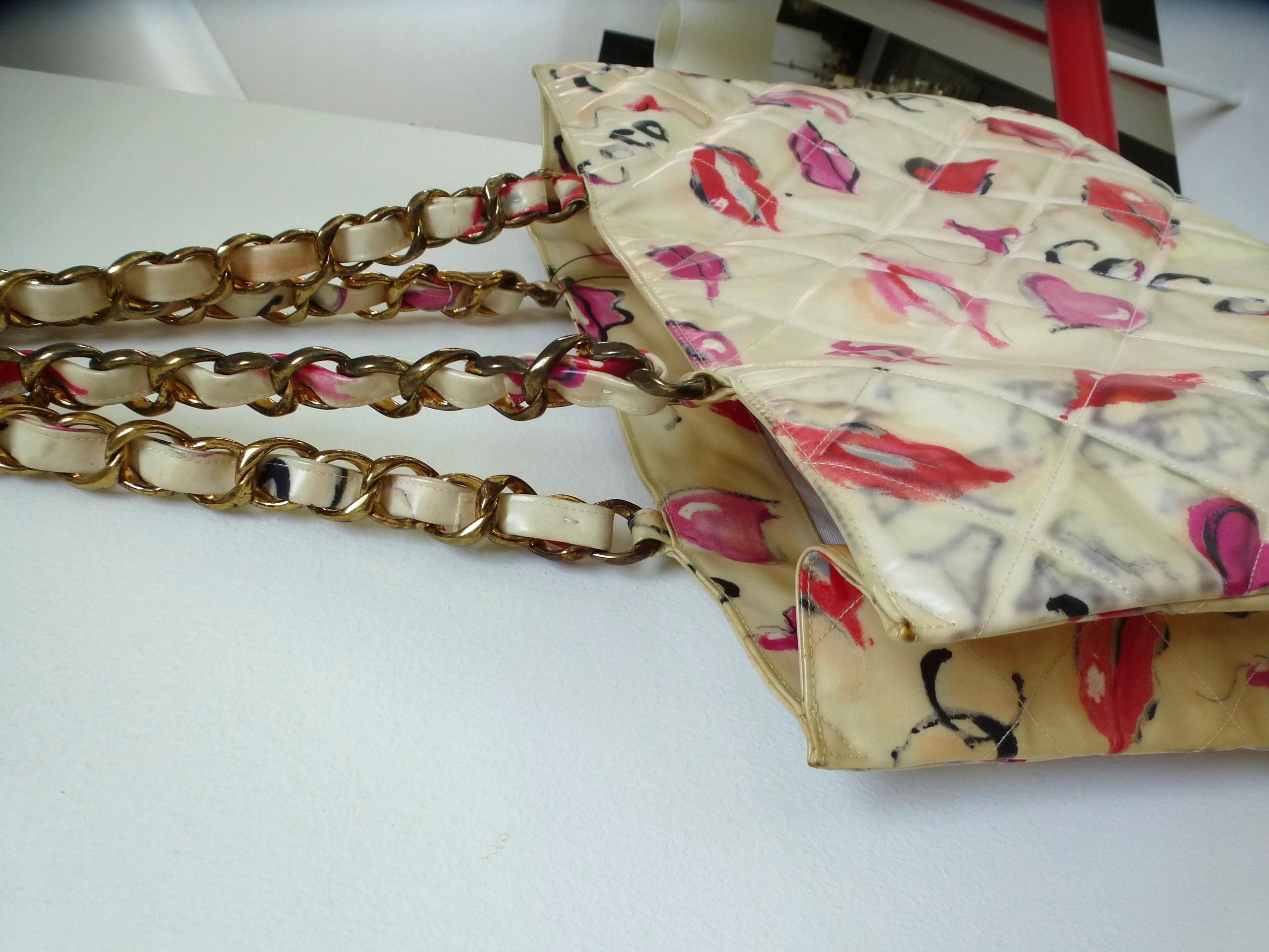 Chanel Jumbo nylon shopper Tot bag with Lip Heart + Coco Grafitti 1985