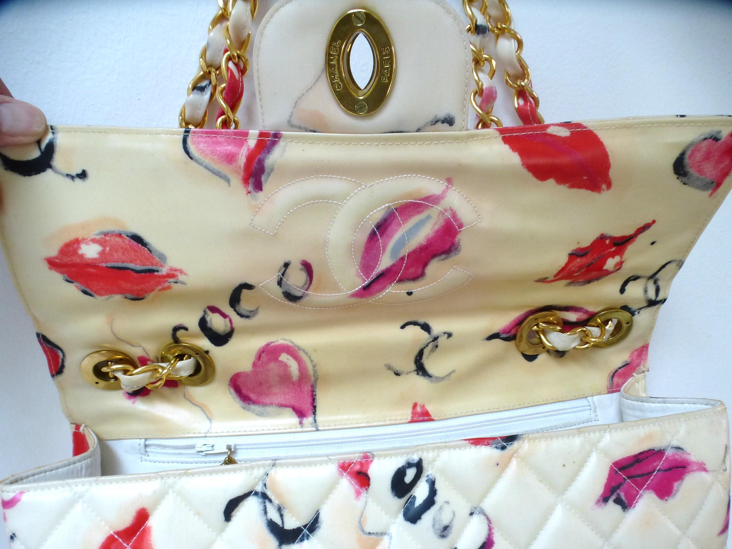 Women's  Chanel Jumbo nylon shopper Tot bag with Lip Heart + Coco Grafitti 1985's For Sale