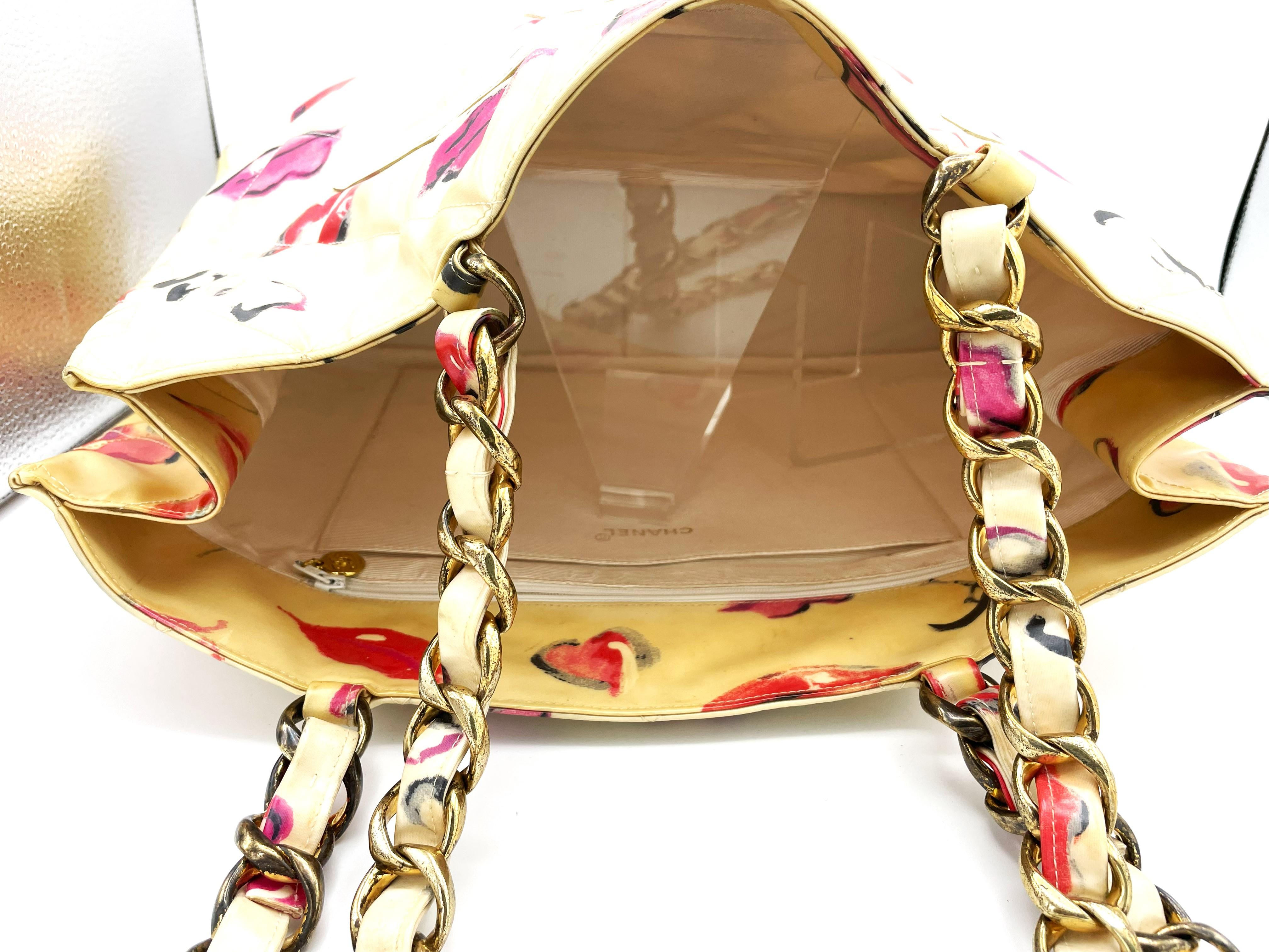 Chanel Jumbo nylon shopper Tot bag with Lip Heart + Coco Grafitti 1985's For Sale 1