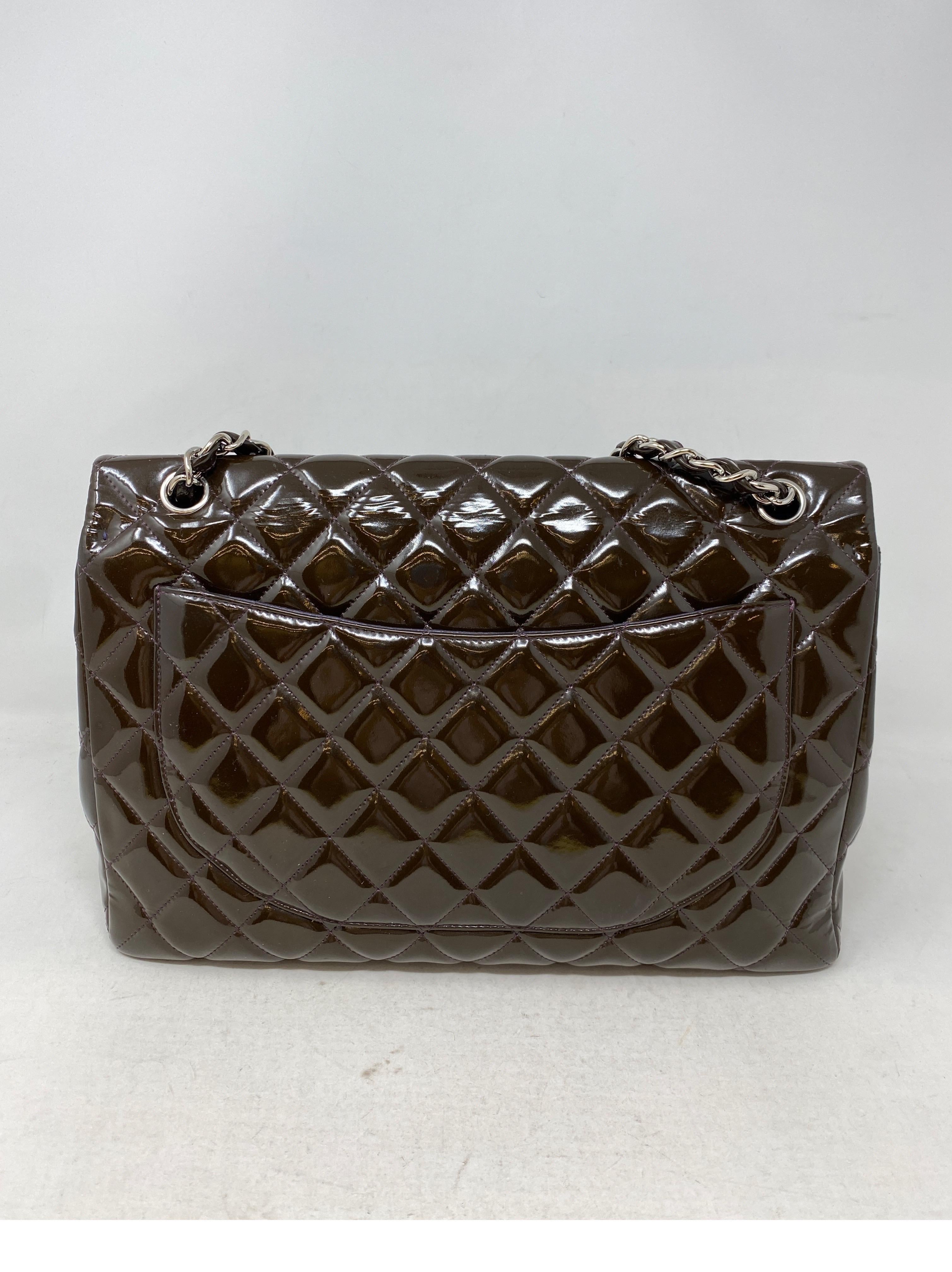 Chanel Jumbo Patent Leather Brown Bag  In Good Condition In Athens, GA