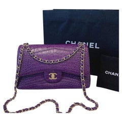 Chanel Purple Alligator Jumbo Classic Double Flap Bag with Gold Hardware