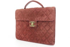 Chanel Jumbo Quilted Attache Business Kelly Briefcase 1ck1219 Burgundy Suede